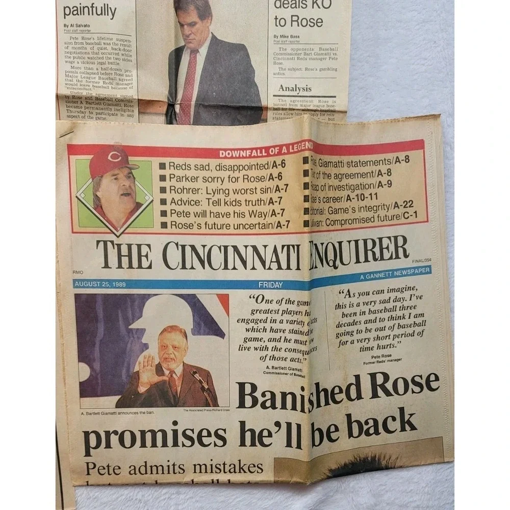Lot Of Pete Rose 1989 Newspaper Clippings MLB Cincinnati Reds